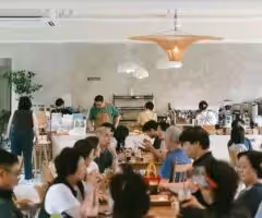 a busy cafe during the day time