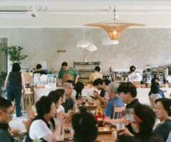 a busy cafe during the day time