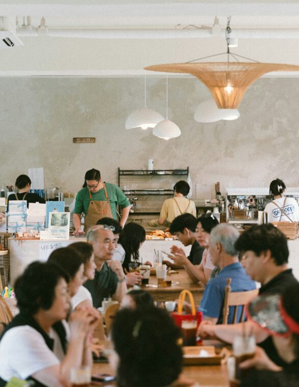 a busy cafe during the day time